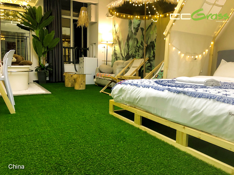 CCGrass, indoor artificial grass, flooring for a vacation hotel room